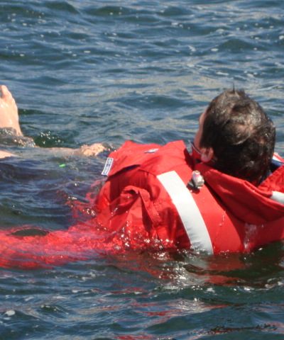 Stormy Life Jacket inflated in the water